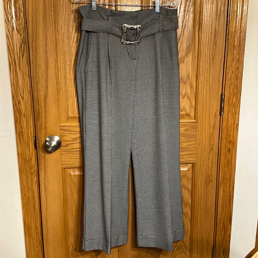 Blue & White Plaid Paperbag Style High Waist Wide Leg Trousers Size 10P